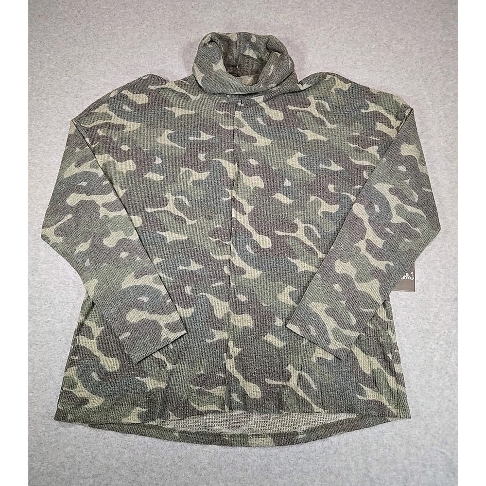 Vince Camuto Top Womens Size Large Camo Green Turtleneck Waffle Knit NWT